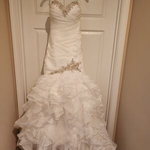 Sweetheart Mermaid Wedding Gown with Gold Beaded Accents - White